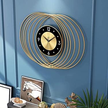 Imagem de WYUYIWH Relógio de parede relógio de arte moderna 56 * 38 cm relógios de parede redondos de metal, grande design de arte 3D, relógio de quartzo silencioso sem tique-taque, relógio criativo para sala