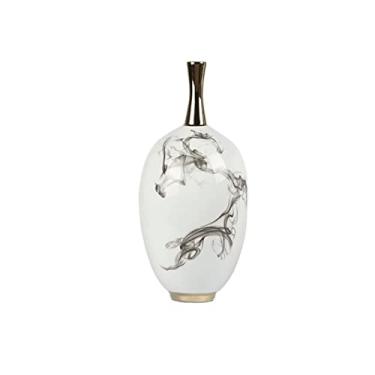 Imagem de CYYHGD Vasos de flores vaso de cerâmica novos vasos de porcelana pintados com tinta 16,9 polegadas grande vaso de flores decorativo sala de estar hotel mesa de jantar decoração