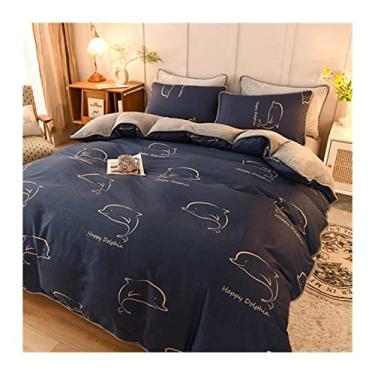 Imagem de Winter A Pure Cotton B Coral Fleece Conjunto de Quatro Peças Frente Única Veludo AB Flanela Cama Fibra de Leite Capa de Edredão de Inverno Forro de Lã Completo (Cor: B, Tamanho: 1,2 Três Peças P (E