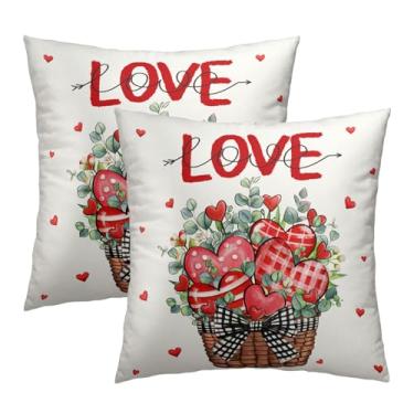 Imagem de Dia das Mães - Capas de almofada de amor 45,7 x 45,7 cm conjunto de 2 folhas de eucalipto cesta decorativa casa de fazenda férias casamento capa de almofada para casa sofá quarto varanda