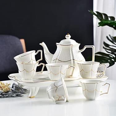 Imagem de Conjunto de 8 peças de chá de porcelana britânica branca, serviço de chá de cerâmica para adultos, um bule de chá, conjunto de 6 xícaras de café com bandeja