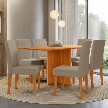 Imagem de Mesa De Jantar Retangular Poliman Helo Com 6 Cadeiras Freijó/suede Bege