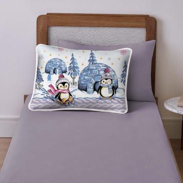 Imagem de Jogo de Lençol Alegria Solteiro 2 Peças Infantil Estampado Malha 100% Algodão - Pinguins