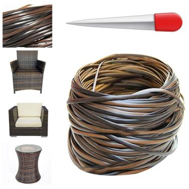 Imagem de Kit de reparo de vime, material de reparo de vime de plástico com ferramenta de tecelagem Gradiant Coffee Brown Material de tecelagem de plástico plano para móveis de vime ao ar livre e móveis de