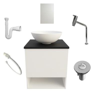 Imagem de Gabinete Armario Banheiro Aéreo 40cm Pia Redonda Espelho Torneira Cromada Preto Completo