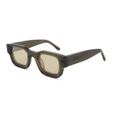 Imagem de HCHES Óculos de sol retangulares grossos de acetato feitos à mão para homens e mulheres, óculos escuros uv400 (verde-oliva)