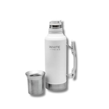 Imagem de White Prime Mate Thermos 1,2 L – Garrafa a vácuo de parede dupla de aço inoxidável com bico e alça de precisão, garrafa de água isolada grande para erva mate