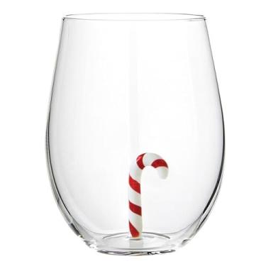 Imagem de Slant Collections Taças de vinho de Natal 3D sem haste com estatueta, 590 ml, bengala doce