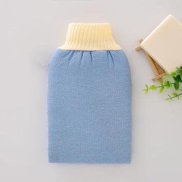 Imagem de 1 peça universal de luvas de toalha de banho esfoliantes corporais masculinas e femininas - Remover limpador de pele morta - Esponja esfoliante de banheira, adequada para banho de banheiro, azul