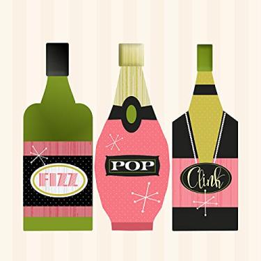 Imagem de Guardanapo de coquetel rosa de despedida de solteira, decoração vintage de véspera de ano novo, guardanapo moderno de champanhe prosecco de meados do século, guardanapo retrô Pop Clink Fizz da