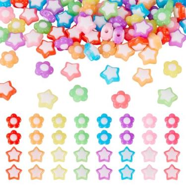 Imagem de 100 peças opacas contas de acrílico flor estrela plástico espaçador contas para fazer joias, pulseira faça você mesmo, colar, brincos, chaveiro artesanato