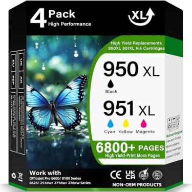 Imagem de Pacote de substituição de cartuchos de tinta 950XL 951XL para HP 950 951 Ink Work for Officejet Pro 8100 8600 8610 8620 8630 8640 8615 8625 251dw 271dw 276dw Impressoras - Pacote com 4 (Pacote com 4