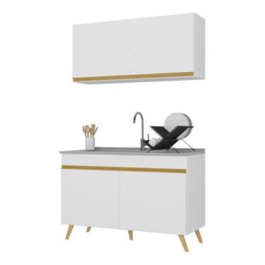 Imagem de Armário De Cozinha Compacta 120cm Veneza Multimóveis V3748 Branco/dour
