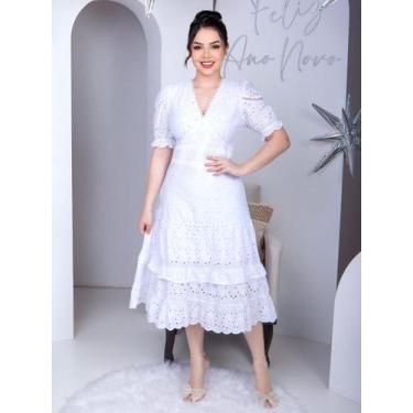 Imagem de Vestido Midi Lese Bordado Festa Madrinha com Manga Curta Sofisticado -