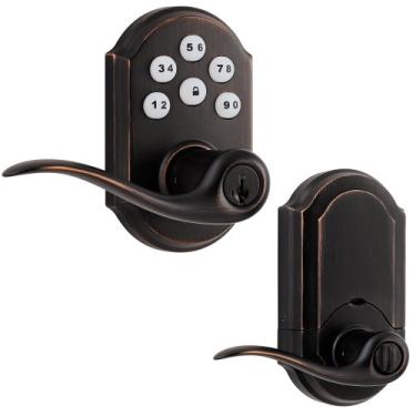 Imagem de Kwikset Touchpad eletrônico Z-Wave SmartCode 912 com alavanca Tustin, com SmartKey em bronze veneziano, funciona com Alexa via SmartThings, Wink ou Iris