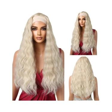 Imagem de Peruca Sintética Longa Afro Cacheada Com Faixa De Cabelo Dourada E Pre