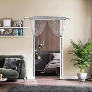 Imagem de NINGYOHI Cortinas de porta, cortina de franja de porta de 1 x 2 m, franja de fio de faísca, divisória de quarto, borla elegante para divisória de espaço, decoração de festa para casamento, sala de