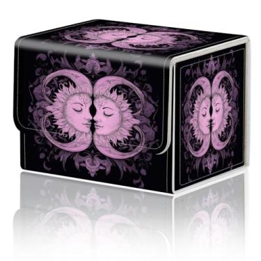 Imagem de Caixa de armazenamento de jogos de cartas para TCG Deck Box MTG Card Box Organizer Trading Card Box Commander Deck Box TCG Card Storage Box Magnetic Closure Creative Pattern até 200 cartas, roxo sol e