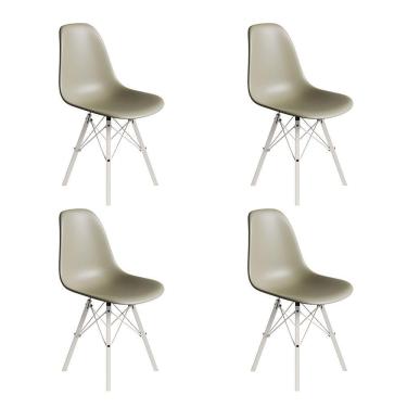 Imagem de Conjunto 4 Cadeiras Eames Estilo Moderno Em Ferro Branco Com Assento Fendi