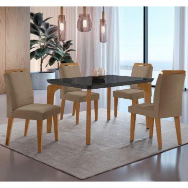 Imagem de Conjunto Mesa Liz 120cm Com Vidro 4 Cadeiras Athenas Mod... Vel. Capuccino Grafite Imbuia Serig. Gra
