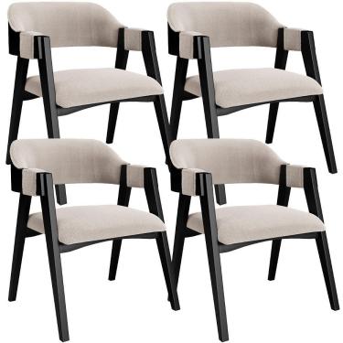 Imagem de Kit 4 Cadeiras Sala De Jantar Estar Living Estofada Suran L02 Preto Bouclê Creme - Lyam Decor