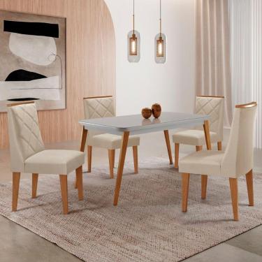 Imagem de Mesa De Jantar Copper 120cm Mdf Vidro Com 4 Cadeiras Moderna Veludo Creme /off / /serig Off