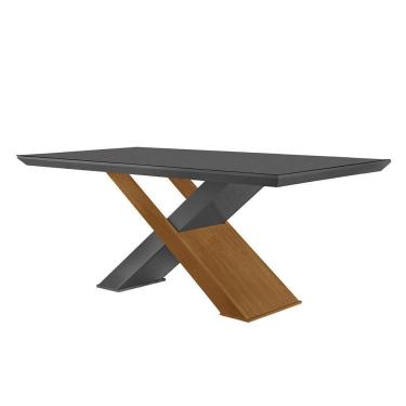 Imagem de Mesa Sala De Jantar Carol 180cm Em Mdf Vidro Grafite/ Imbuia