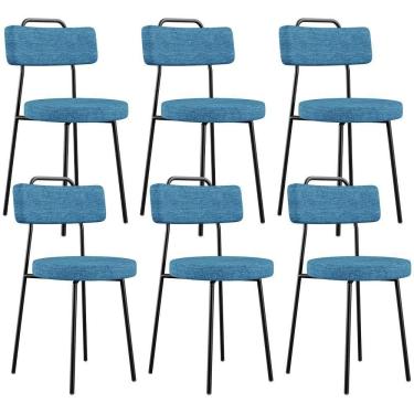 Imagem de Kit 06 Cadeiras Decorativa Estofada Para Sala De Jantar Barcelona L02 Linho Azul - Lyam Decor