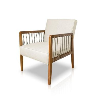 Imagem de Poltrona Decorativa Haia Linho Com Base Madeira Maciça SSX Multicoisas Natural