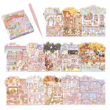 Imagem de ZSYTZL 20 Sets 3D DIY Stickers Scene, Cute Miniature Scene Sticker Waterproof Quiet Book with Tweezers Coffee Bar Mini Room Decorating Phones Handbooks Bottle Stickers for Teens Adult-Colorful World