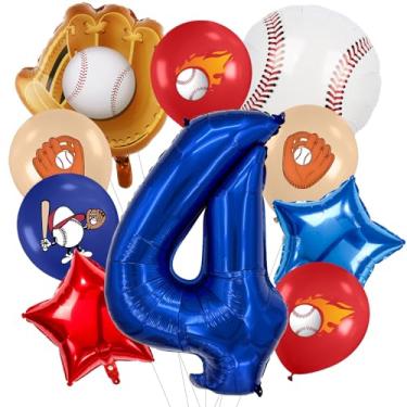 Imagem de Zailo Número de balões grandes com tema de beisebol de 81 cm, números de 0 a 9, suprimentos para aniversários, azul marinho, vermelho e branco, artigos para festas esportivas, conjunto de arco