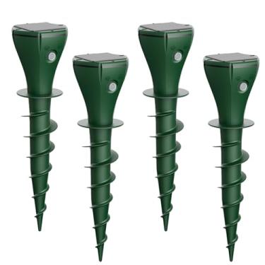 Imagem de Pacote com 4 estacas solares de repelente de toupeiras sônicas para quintal e jardim – Repelente ultrassônico de animais para ambientes externos para toupeiras, esquilos, ratazanas, esquilos, cobras