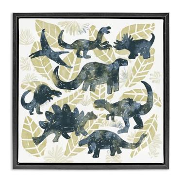 Imagem de Stupell Industries Arte de parede em tela flutuante marrom com moldura de amigos pré-históricos Wild Dinos por Connie Summers, 18 x 18