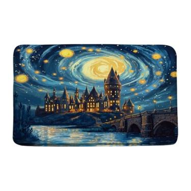 Imagem de MSAYNFG Tapete de banho castelo mágico cena noturna estrelada medieval pintura a óleo antiga banheiro banheira tapetes de área de chão capacho decoração de vaso sanitário (45,7 x 76,2 cm)