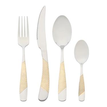 Imagem de Generic Conjunto de talheres de aço inoxidável com 4 peças, conjunto de talheres polidos espelhados com faca, conjunto de utensílios de mesa para cozinha, 4 peças, prata, ouro