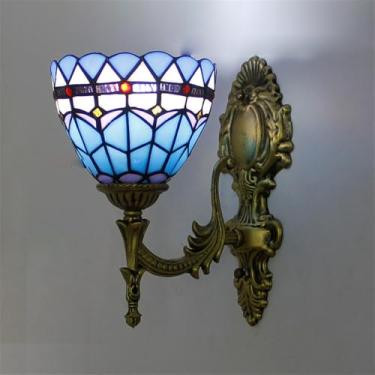 Imagem de Luminária de parede retrô americana em vidro colorido com LED, estilo europeu, luxuosa, para sala de estar, restaurante, quarto, escritório, casa de campo, hotel, café, bar e corredor (P 1 l