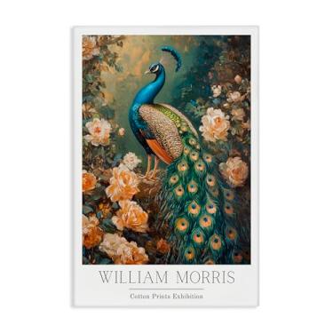 Imagem de Stupell Industries Arte de parede em tela de pavão azul inspirada em Morris vintage, design por Petal Prints Design, 61 x 40 cm