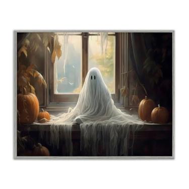 Imagem de Stupell Industries Arte giclée emoldurada branca fantasma sentado na janela, design por LSR Design Studio, 16 x 20