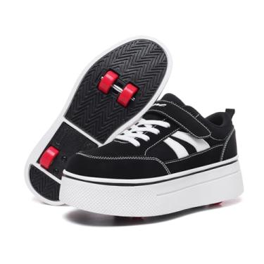 Imagem de Joyfultime Tênis infantil estiloso com rodas para meninos e meninas, adequado como presente para iniciantes, Preto, branco, 12 Little Kid