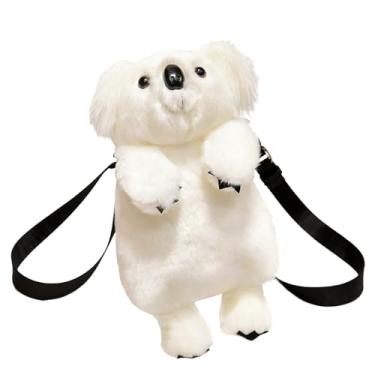 Imagem de Bolsa tiracolo infantil fofa de animais para meninas, bolsa tiracolo de pelúcia de pelúcia ajustável, bolsa de ombro com desenho animado pochete, Branco, Coala branca