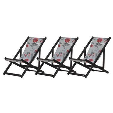Imagem de Kit 3 Espreguiçadeiras Dobrável Black Sb-cinza Floral