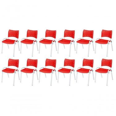 Imagem de Cadeira Iso Base Branco Igreja, Escola, Escritório - Vermelho Kit 12 Peças