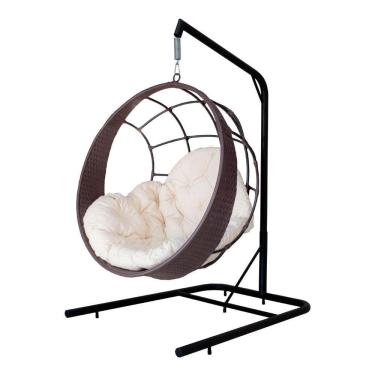Imagem de Cadeira Balanço Ninho Suspenso C- Suporte E Almofada Impermeável Tabaco C- Branco Gelo