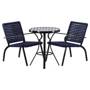 Imagem de 2 Cadeiras Corda Náutica E Mesa Tampo Ripado Trama Azul