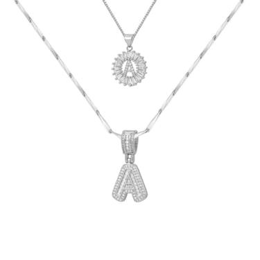 Imagem de Colar feminino com letras douradas/prateadas, banhado a ouro 14K, joias personalizadas com nome personalizado, colar com pingente de iniciais para casal, 2 peças, colar elegante e delicado para