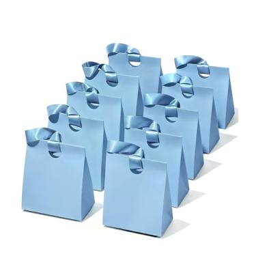 Imagem de Vitalizart Sacos de presente de papel com alças de fita, conjunto de 10 azuis, reutilizáveis, para embrulhos de presente, meninas, crianças, aniversário, chá de panela, lembrancinhas, lembrancinhas