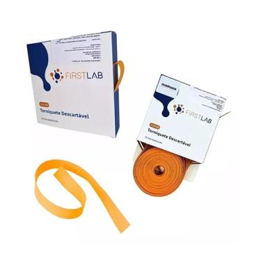 Imagem de Garrote Torniquete Descartável, Caixa com 25 Tiras, Latexfree, Laranja, Uso Médico e Laboratorial