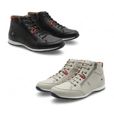 Imagem de Kit 2 Pares Sapatênis Masculino Couro Legítimo Cano Alto Venture com Zíper Lateral (Preto e Branco, BR, Adulto, Numérico, 42)