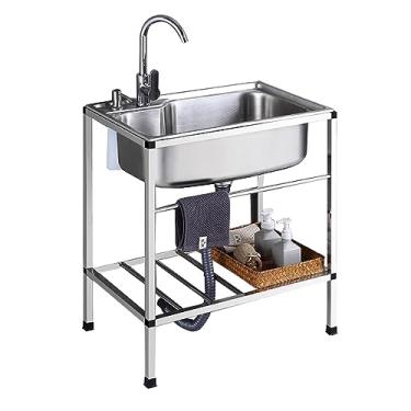 Imagem de TRGCJGH Pia de aço inoxidável independente, pia de cozinha de tigela única com acessórios de preparação e lavatório utilitário para lavanderia (58 x 43 x 75 cm)
