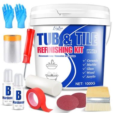 Imagem de Kit de retoque de banheira e azulejo - Tinta branca semibrilhante de 1000 ml com ferramentas para bancada de pia de banheira para banheiro e cozinha, tinta de banheira para cerâmica, fibra de vidro de